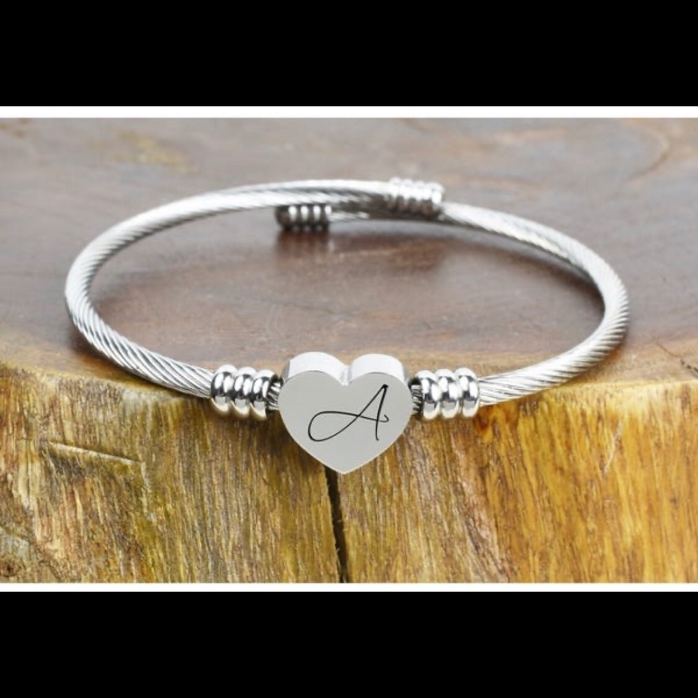 Heart Cable Initial Bracelet by Pink Box A